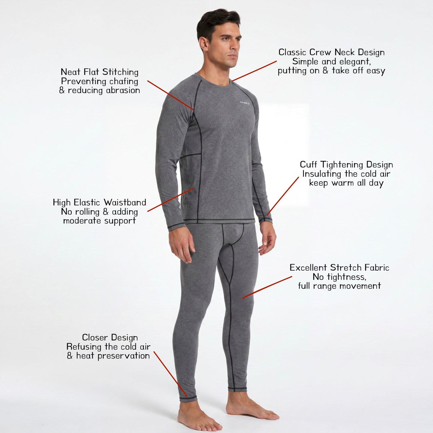 Mens Thermal Underwear Long Johns Base Layer Inner Fleece Top Bottom 2 Pieces Sets