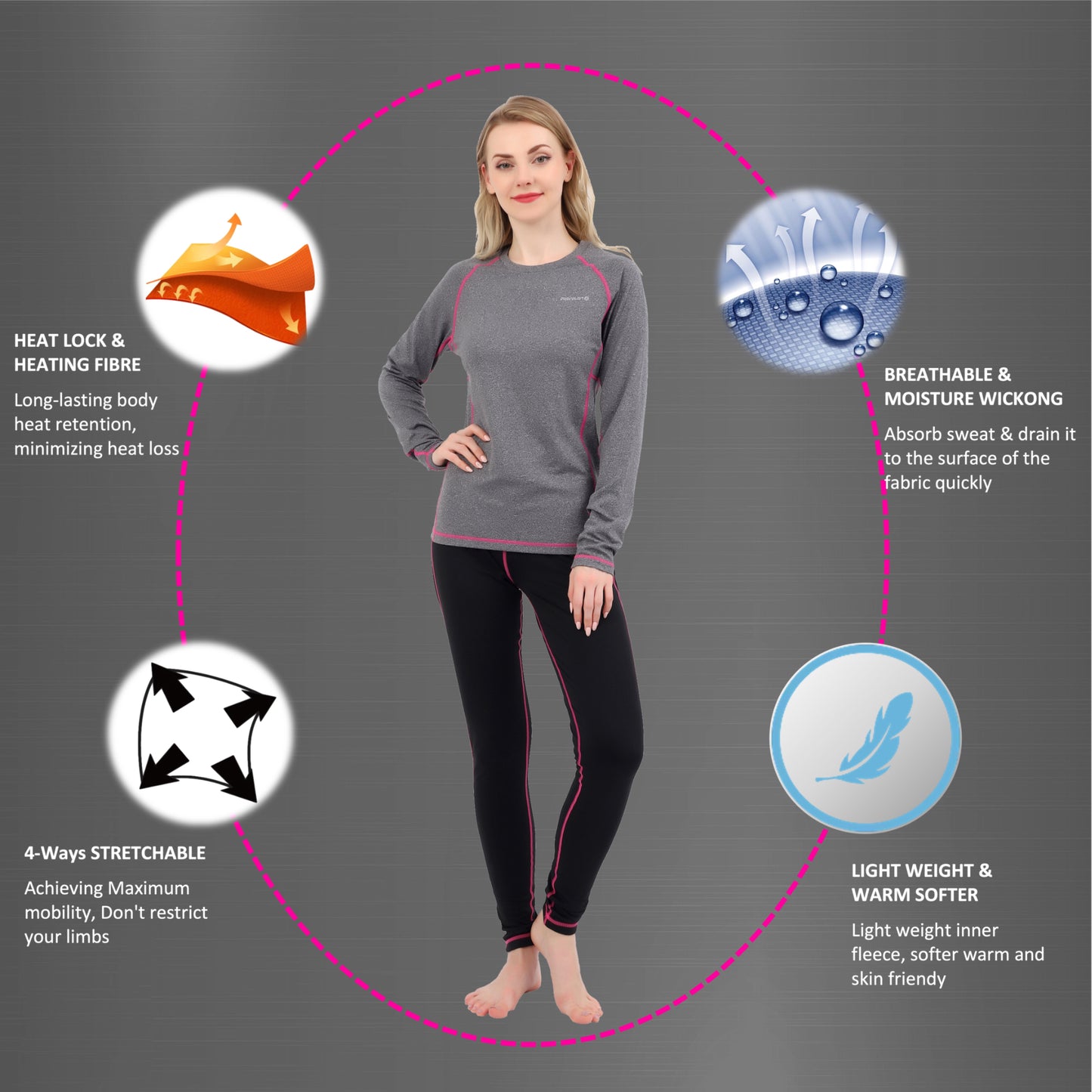 Women Thermal Underwear Long Johns Base Layer Inner Fleece Top Bottom 2 Pieces Sets