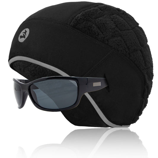 Windproof Skull Cap w/Glasses Hole Reflective Warm Fuzzy Beanie