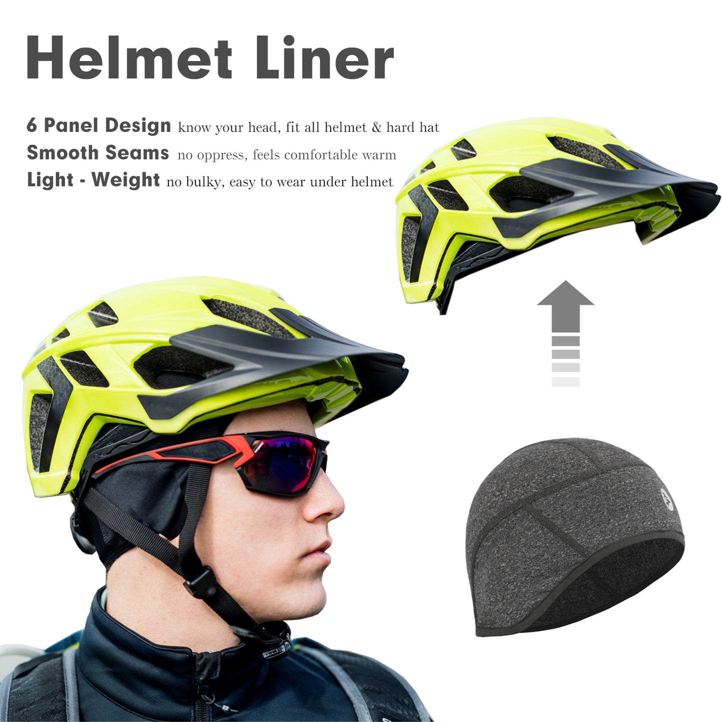 Winter 6-Panel Helmet Liner Skull Cap Thermal Cycling Cap Running Beanie Hats Ears Warm Moisture Wicking