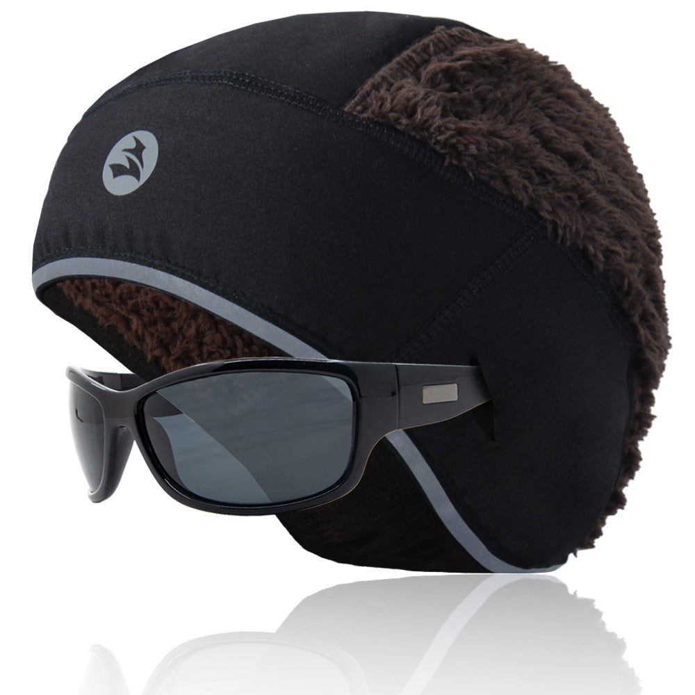 Windproof Skull Cap w/Glasses Hole Reflective Warm Fuzzy Beanie