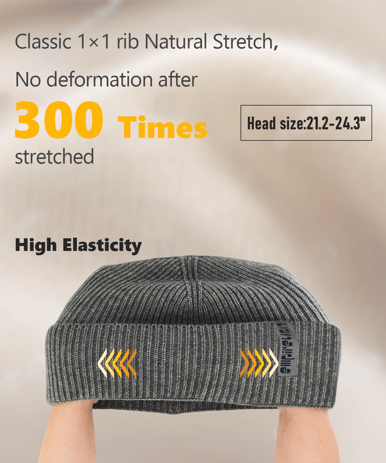 Wool-Like Cuff Beanie, Thick Thermal Knit Warm Winter Hats,Soft Stretch Outdoor Cap