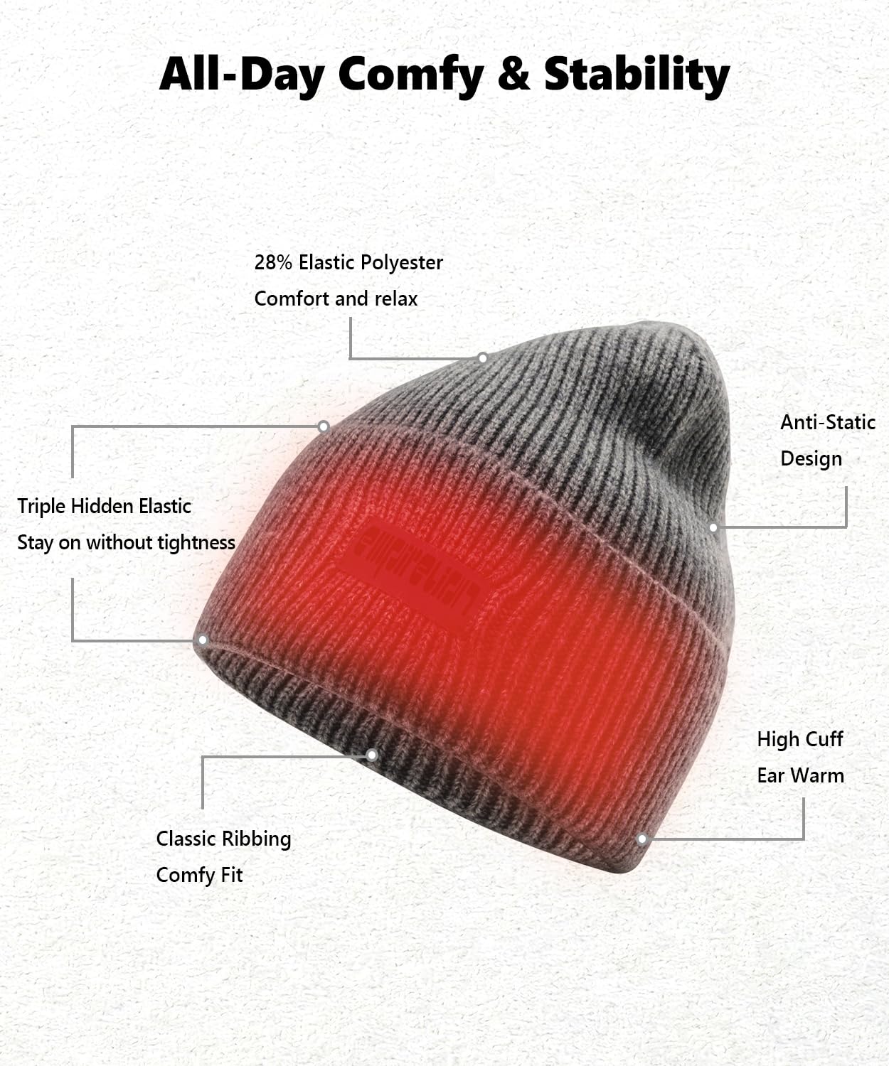 Warm Cuffed Beanie for Winter, 9 cm Extra-Warm Fold Wind-Resistant Hats