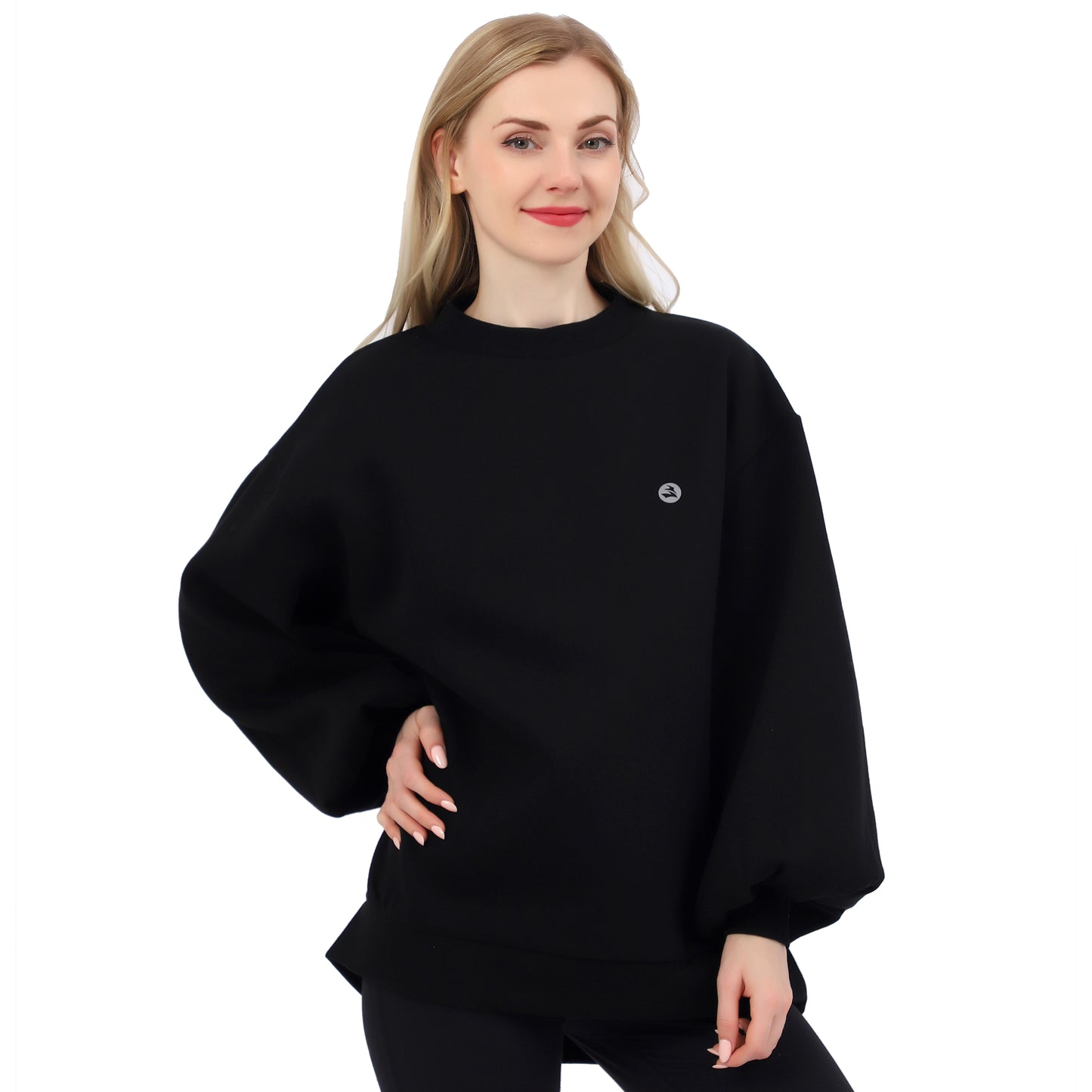 Women Oversized Crewneck Sweatshirts Batwing Hollow out Back Pullover Drop Shoulder Tops