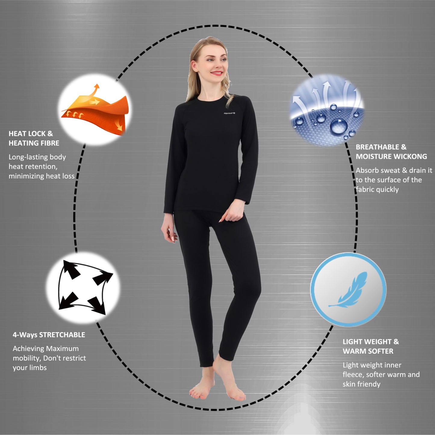 Women Thermal Underwear Long Johns Base Layer Inner Fleece Top Bottom 2 Pieces Sets