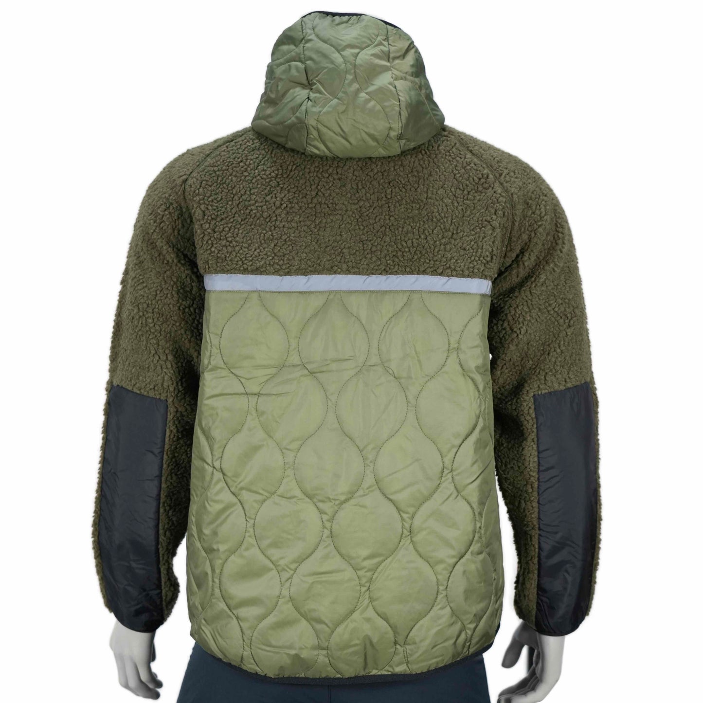 Mens Bonded Sherpa Quilting Panel Reflective Trim Winter Outdoor Hoodie Jacket