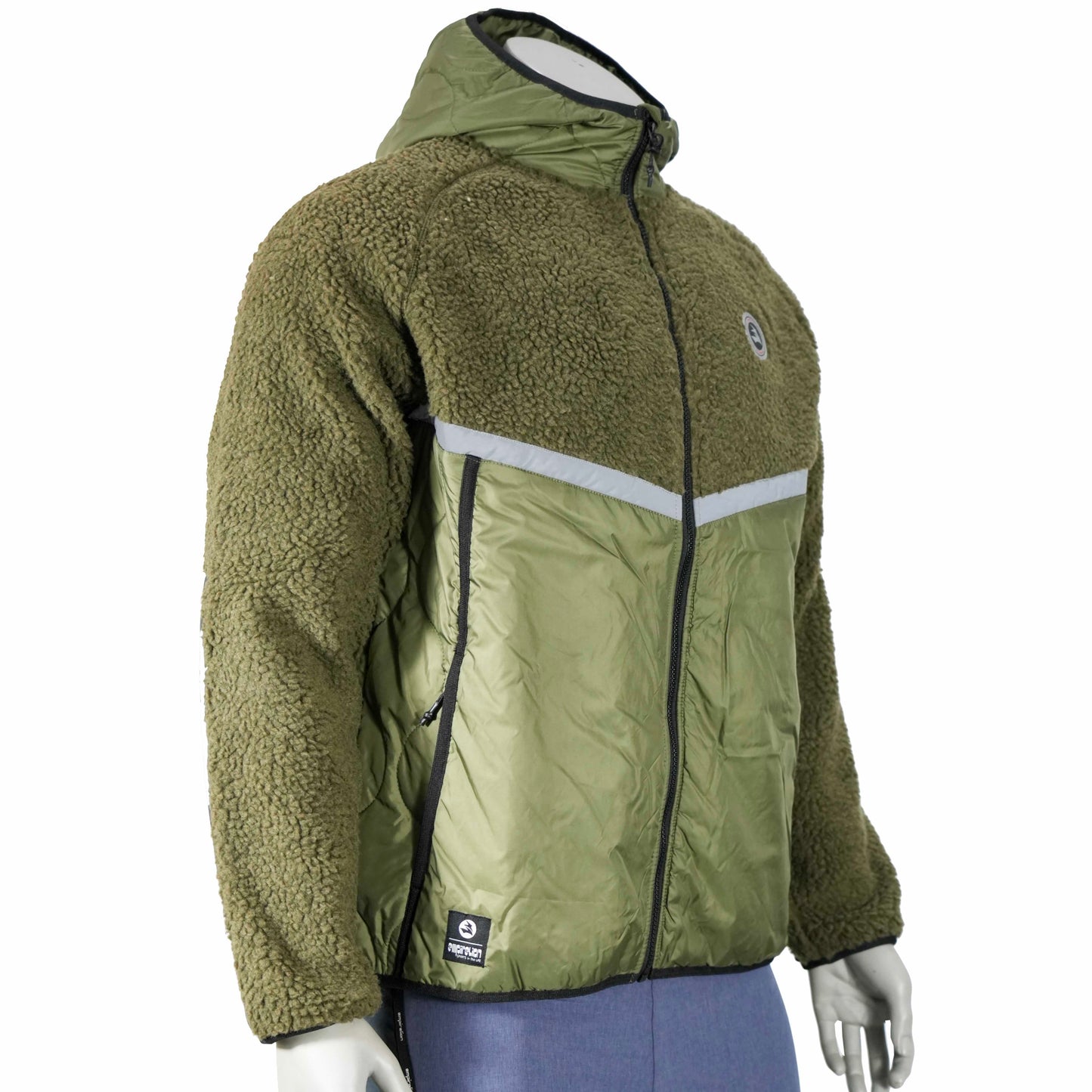 Mens Bonded Sherpa Quilting Panel Reflective Trim Winter Outdoor Hoodie Jacket