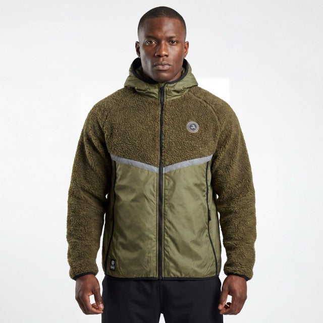 Mens Bonded Sherpa Quilting Panel Reflective Trim Winter Outdoor Hoodie Jacket