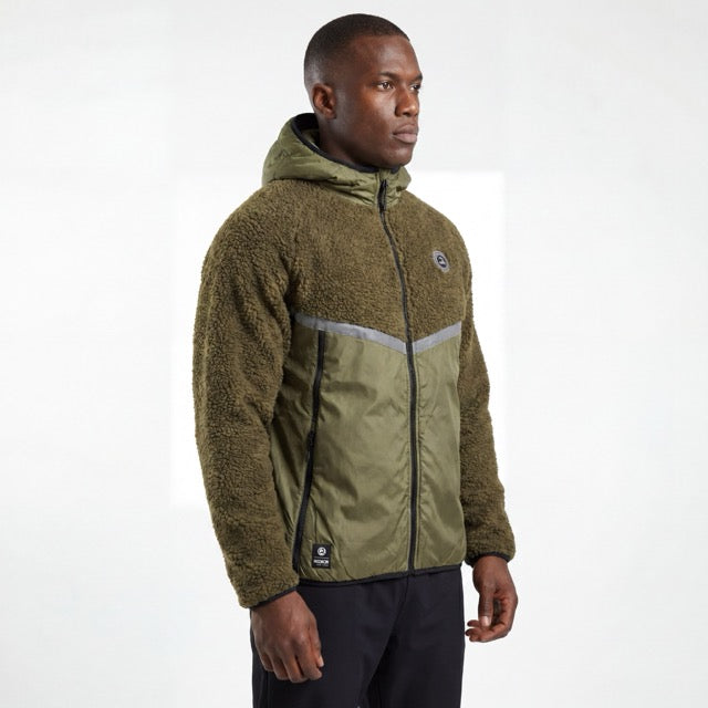 Mens Bonded Sherpa Quilting Panel Reflective Trim Winter Outdoor Hoodie Jacket
