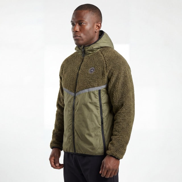 Mens Bonded Sherpa Quilting Panel Reflective Trim Winter Outdoor Hoodie Jacket