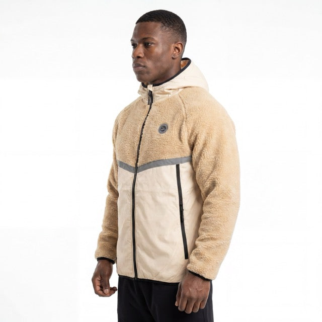 Mens Bonded Sherpa Quilting Panel Reflective Trim Winter Outdoor Hoodie Jacket
