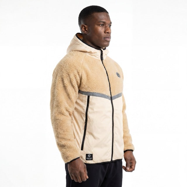 Mens Bonded Sherpa Quilting Panel Reflective Trim Winter Outdoor Hoodie Jacket