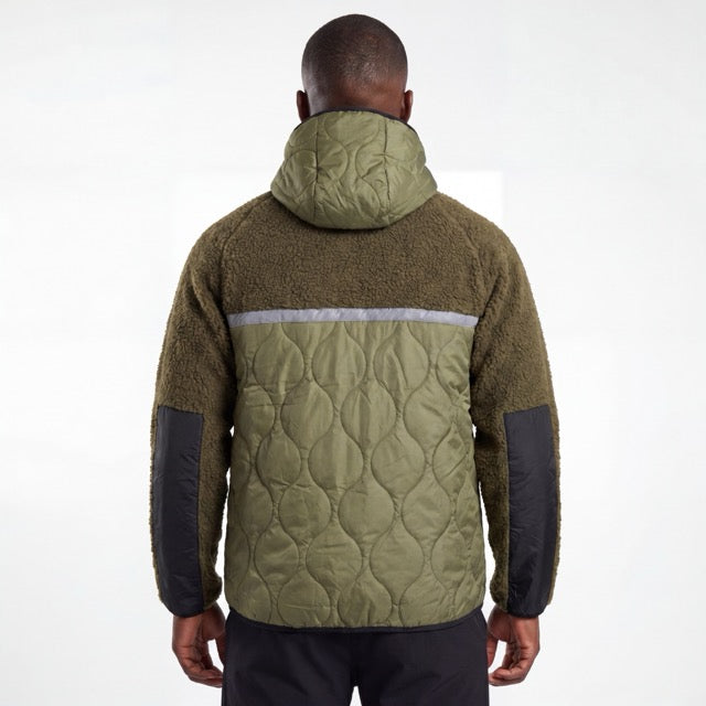 Mens Bonded Sherpa Quilting Panel Reflective Trim Winter Outdoor Hoodie Jacket