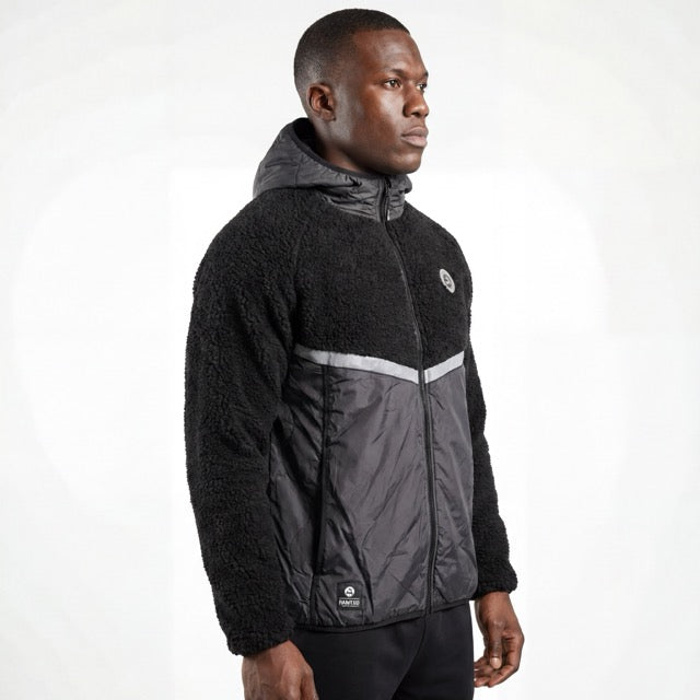 Mens Bonded Sherpa Quilting Panel Reflective Trim Winter Outdoor Hoodie Jacket