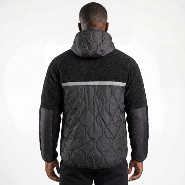 Mens Bonded Sherpa Quilting Panel Reflective Trim Winter Outdoor Hoodie Jacket