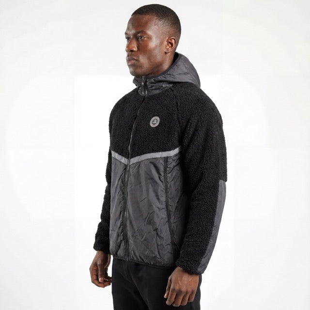 Mens Bonded Sherpa Quilting Panel Reflective Trim Winter Outdoor Hoodie Jacket