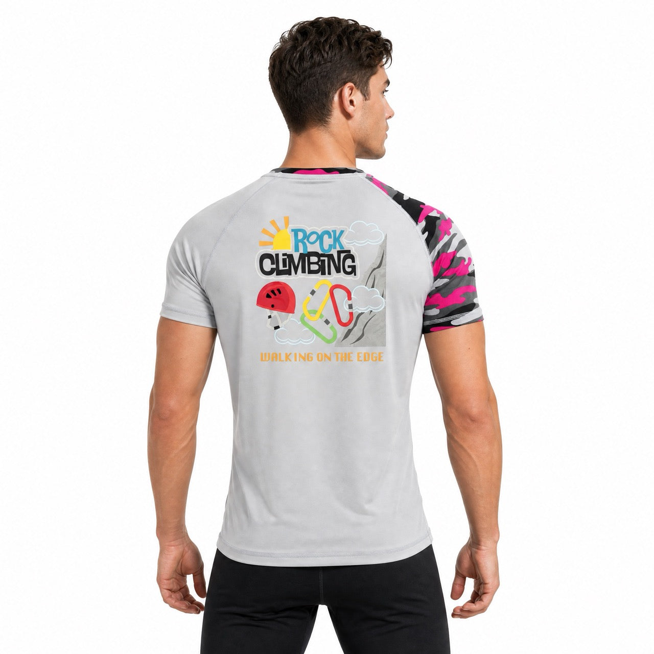 Men's Boys Rock Climbing Graffiti Printed Short Sleeve T-Shirt