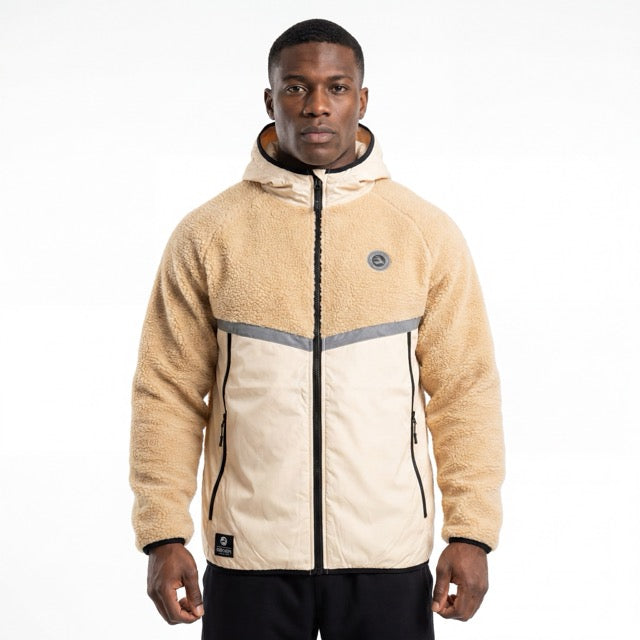 Mens Bonded Sherpa Quilting Panel Reflective Trim Winter Outdoor Hoodie Jacket