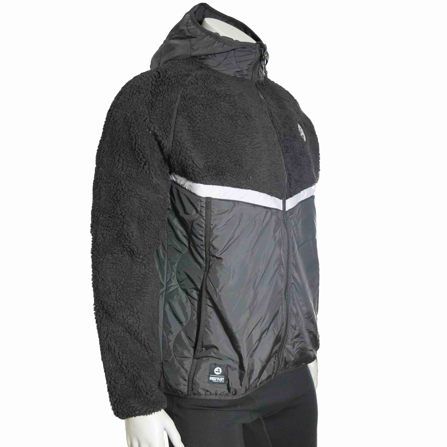 Mens Bonded Sherpa Quilting Panel Reflective Trim Winter Outdoor Hoodie Jacket