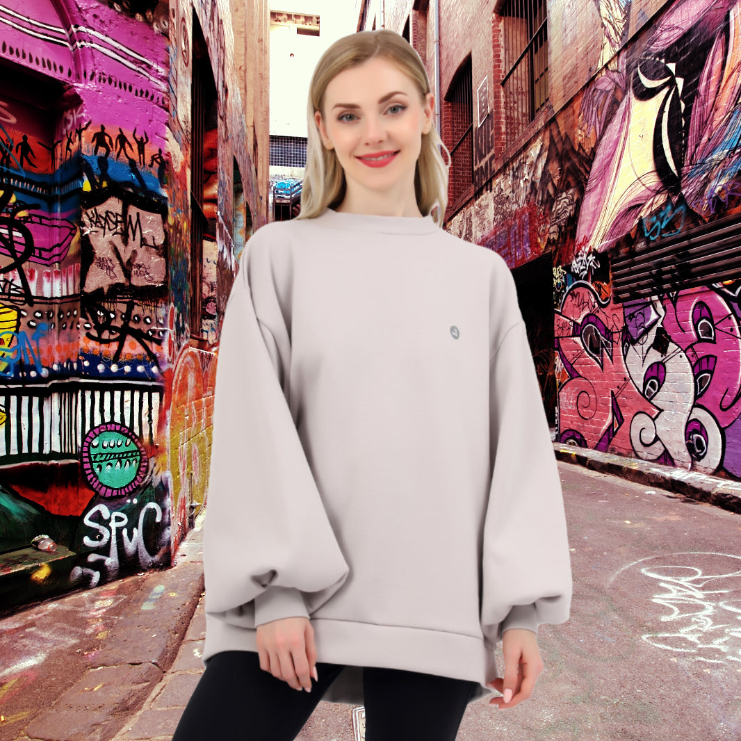 Women Oversized Crewneck Sweatshirts Batwing Hollow out Back Pullover Drop Shoulder Tops