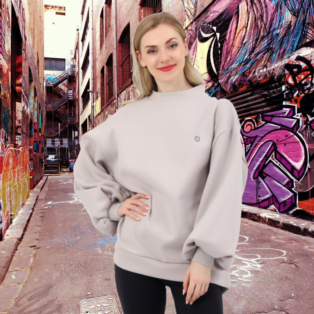 Women Oversized Crewneck Sweatshirts Batwing Hollow out Back Pullover Drop Shoulder Tops