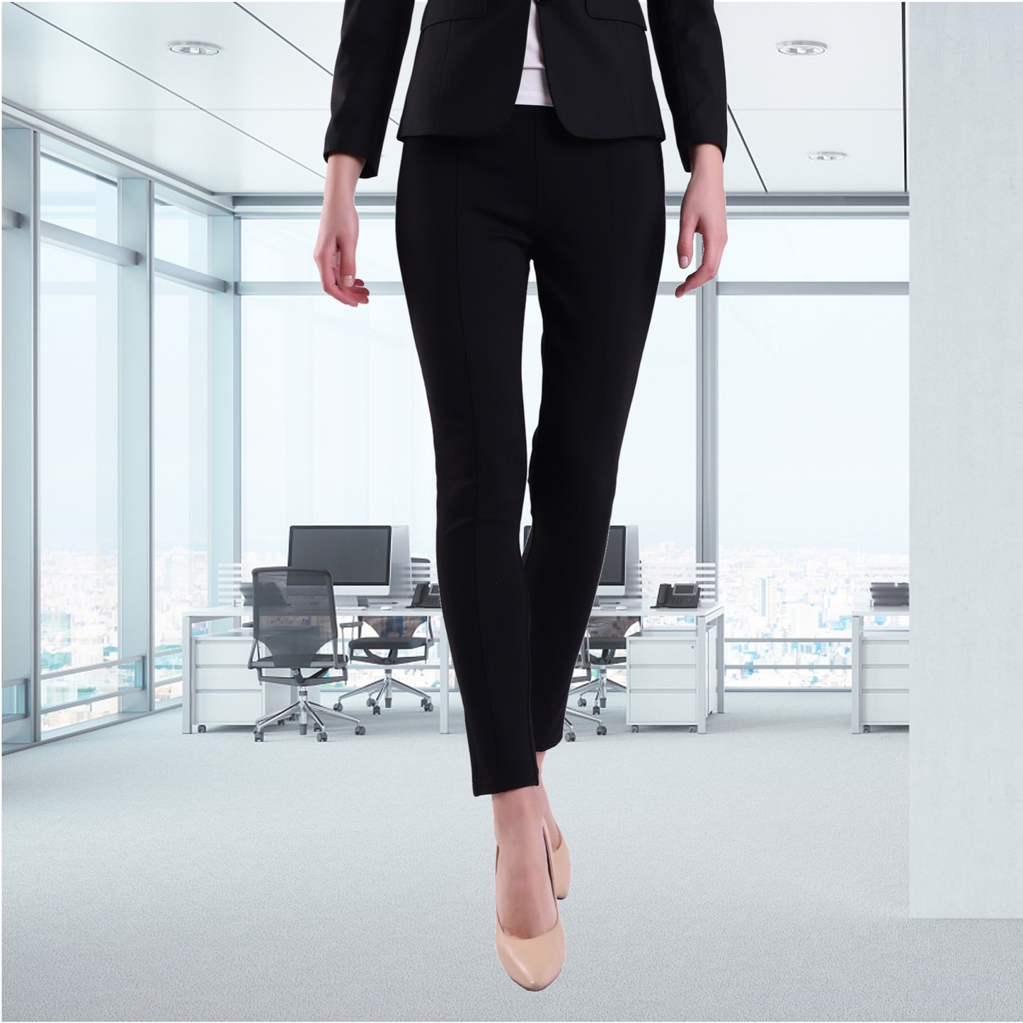 Women's Stretch Pull-on EASE into office Ponte Pant Legging Slim or Bootcut - All Day  Comfort and Pinstripes