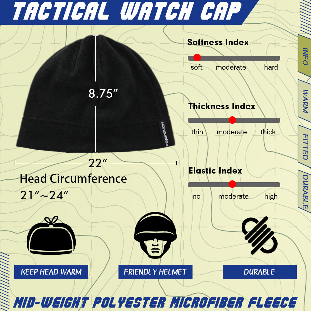 Tactical Watch Cap with Sweatband Winter Mid-weight Fleece Skull Cap Warm Military Beanie Hat