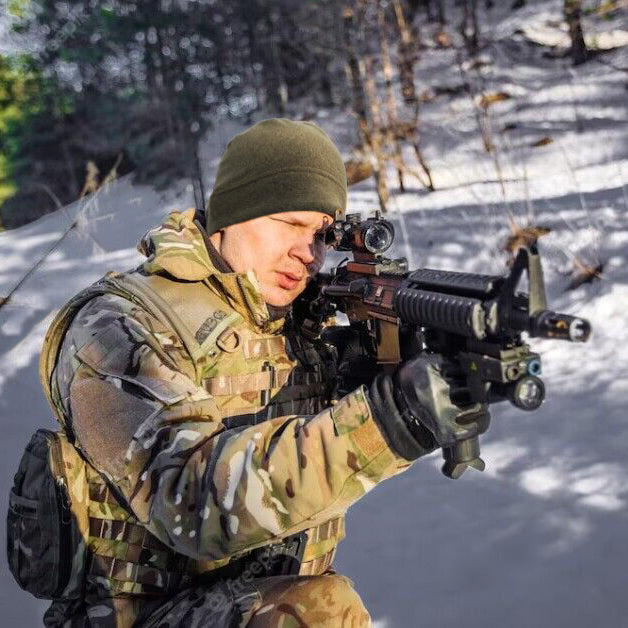 Tactical Watch Cap with Sweatband Winter Mid-weight Fleece Skull Cap Warm Military Beanie Hat