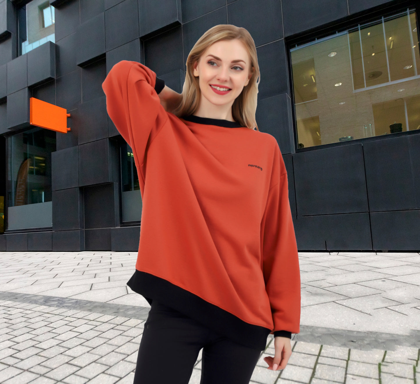 Women Crewneck Fluro Contrast Stylish Loose fit Over Shoulder Active Sweatshirt Tops