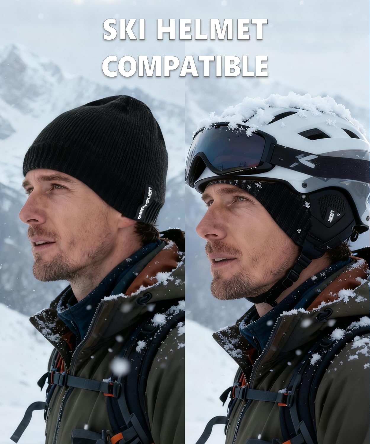 Water-Resistant Windproof Skull Cap, Helmet-Compatible Winter Beanie Snow-Proof Lightweight Hat