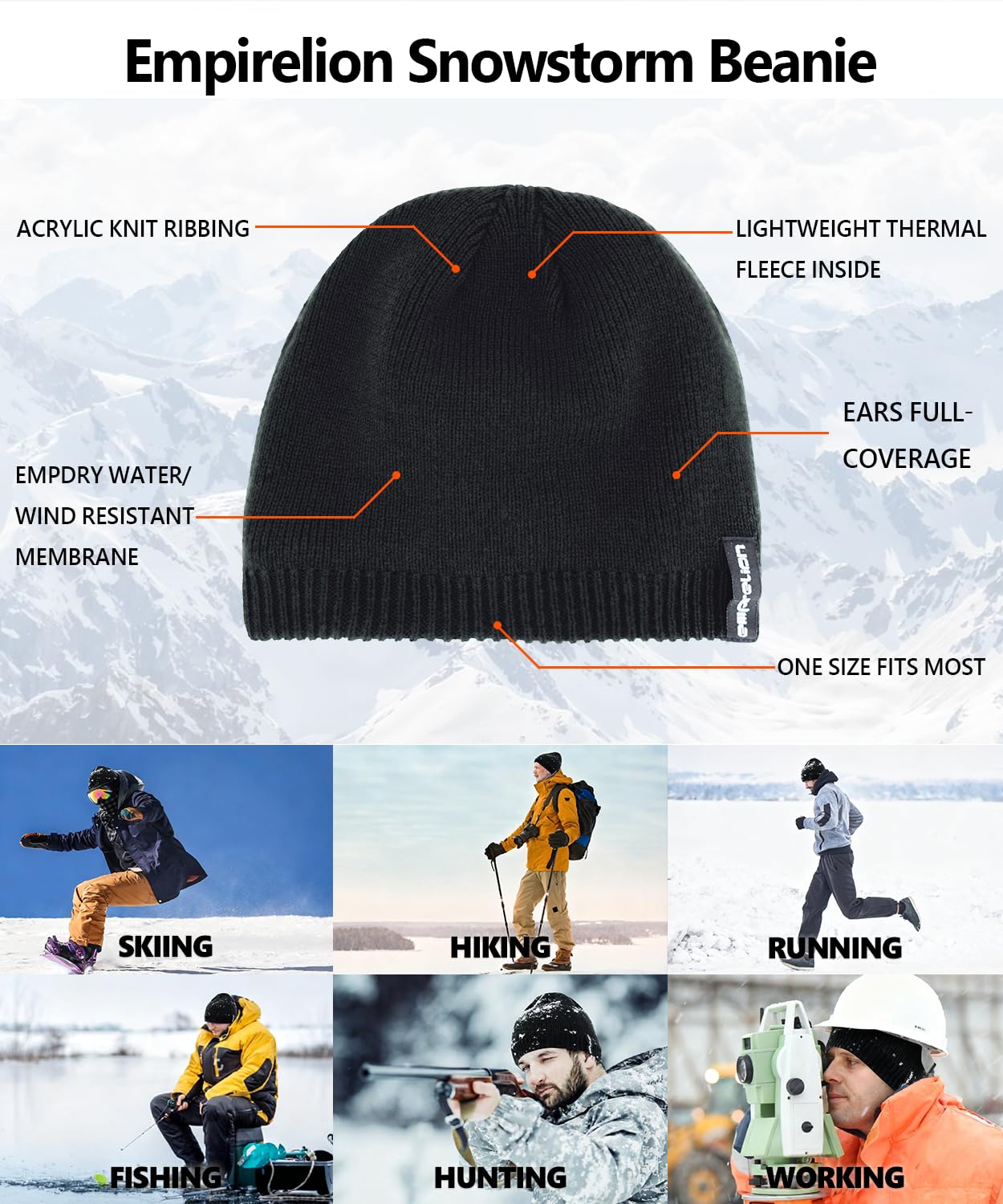 Water-Resistant Windproof Skull Cap, Helmet-Compatible Winter Beanie Snow-Proof Lightweight Hat