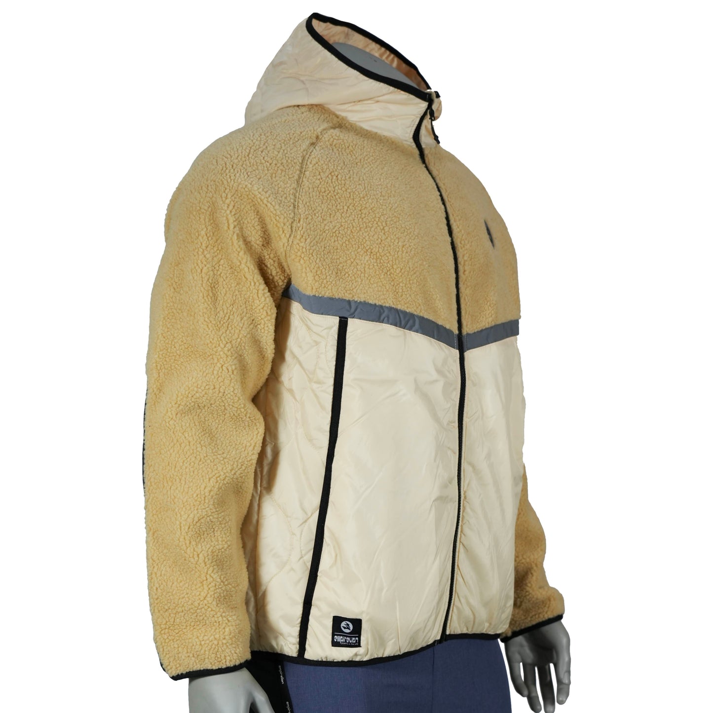 Mens Bonded Sherpa Quilting Panel Reflective Trim Winter Outdoor Hoodie Jacket