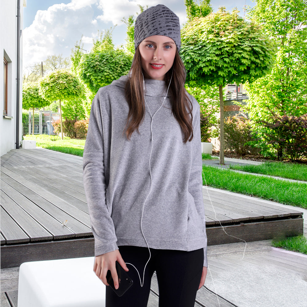 Women's Athletic Pullover Hoodie performance High Cowl Neck Velour Shirt