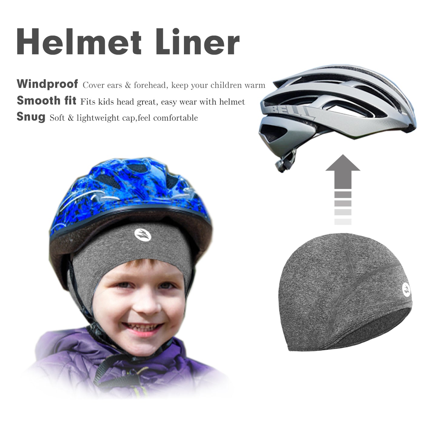 Kids Thermal Helmet Liner Thin Skull Cover Ears Beanie Child Running Hats