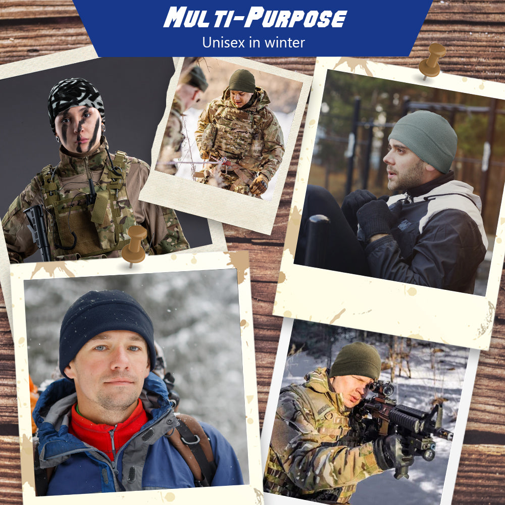 Tactical Watch Cap with Sweatband Winter Mid-weight Fleece Skull Cap Warm Military Beanie Hat